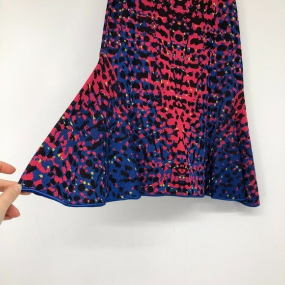 M  Missoni Bright Multicolor Jacquard Knit flared Midi skirt Red Blue inkblot 42 - Picture 8 of 14